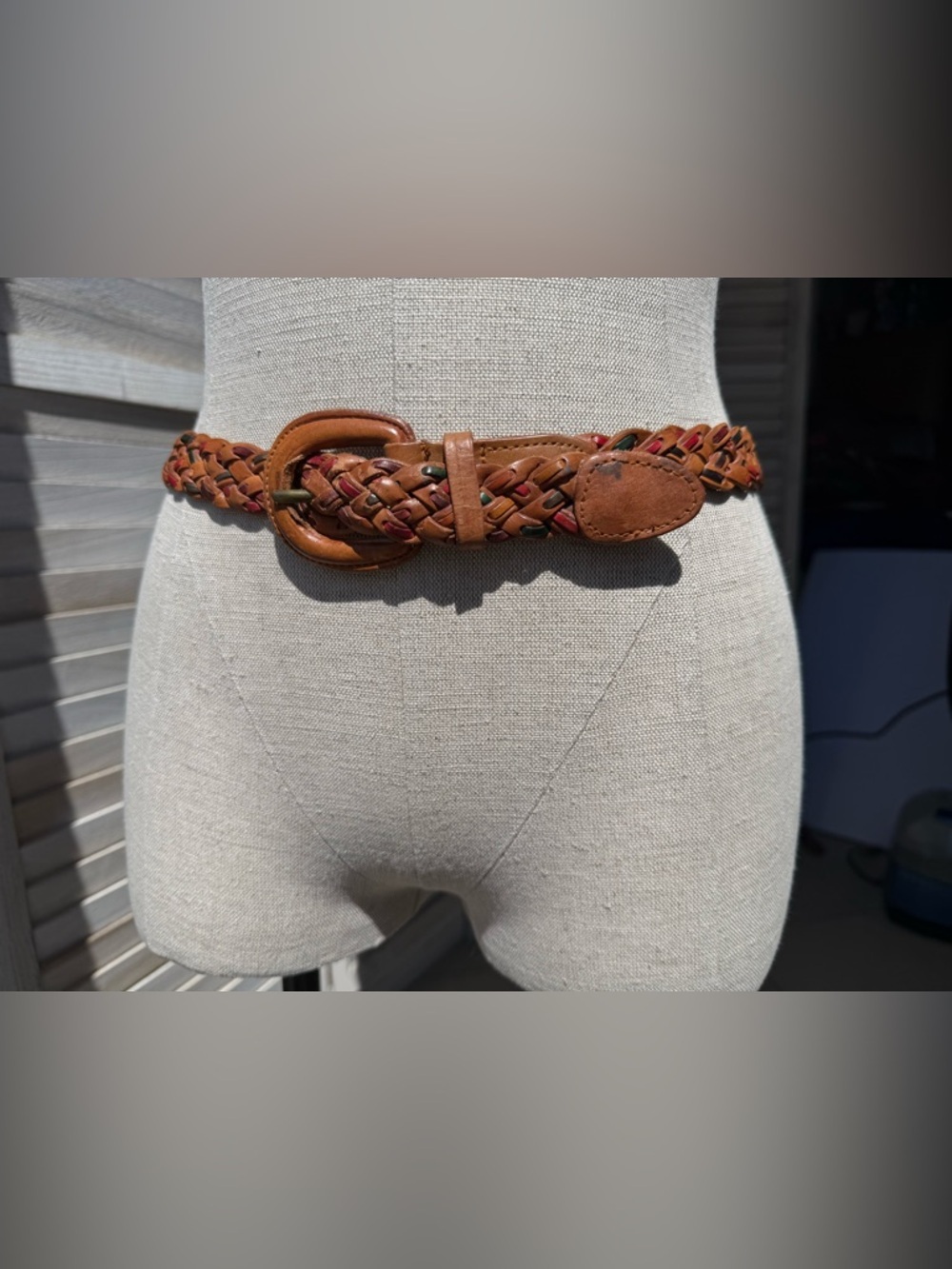 Vintage 90s Braided Woven Leather Belt Multi Color Boho Southwestern Medium 36"